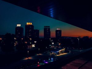 The Belgrade city skyline at night